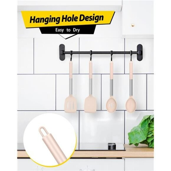 Silicone Cooking Utensils Set Heat Resistant Spatulas Slotted Spoons for Kitchen - Picture 6 of 7